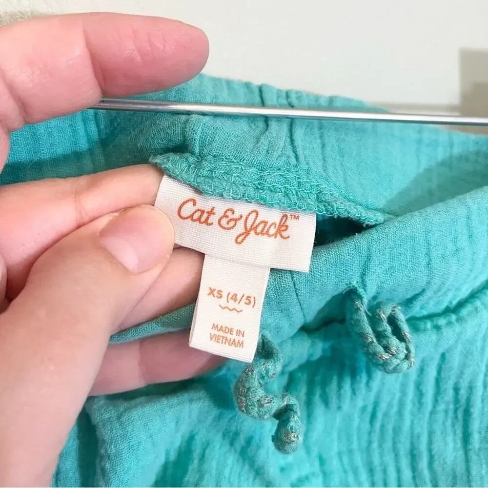 Cat & Jack Girls Cotton Elastic Drawcord Waist Pockets Pull-On Shorts‎ Teal 4T